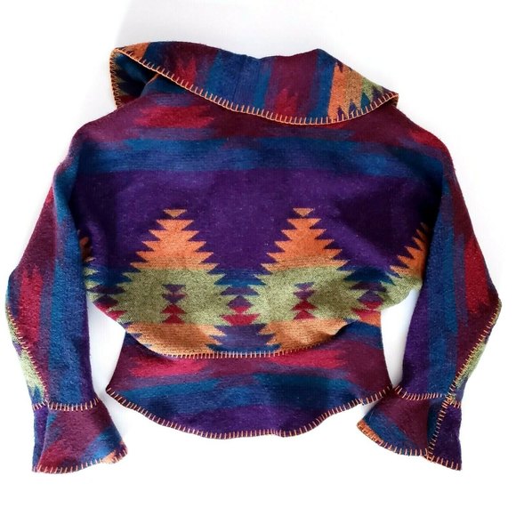 Rhonda Stark Womens Sz M Wool Blend Dolman Sleeve Aztec Print Cropped Cardigan - Picture 9 of 9